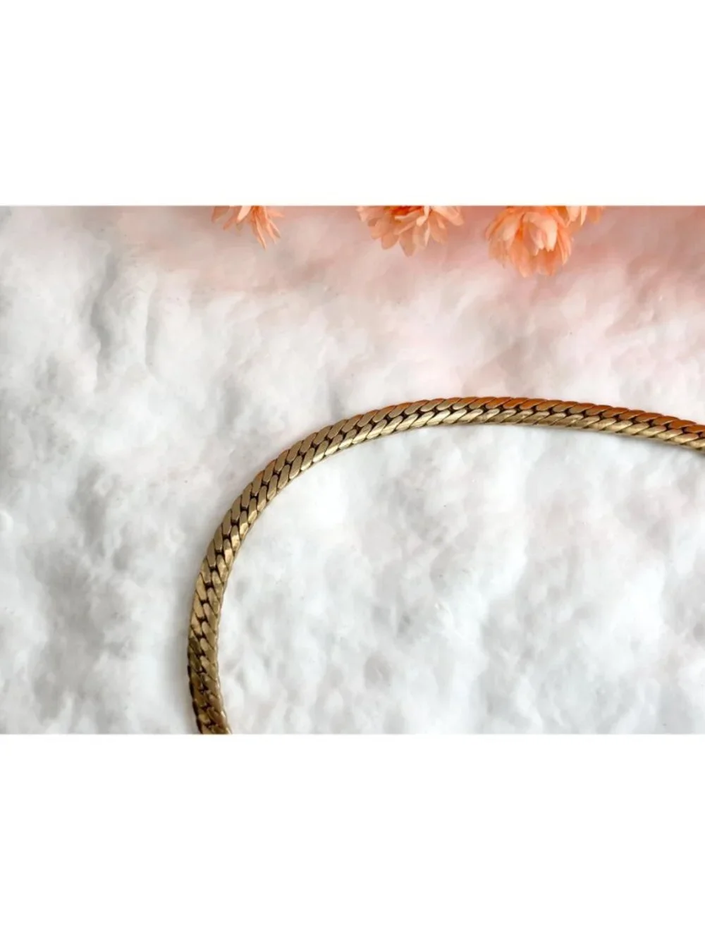 Gold Toned Herringbone Chain Minimalist 80's Vintage Bracelet